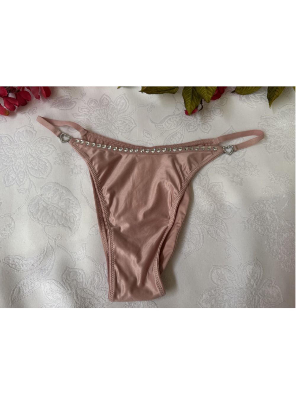 VICTORIA'S SECRET S SILKY PINK RHINESTONE BRAZILIAN THONG DREAM ANGELS PANTIES